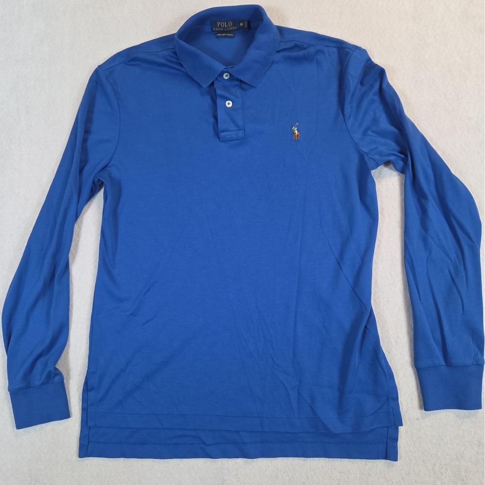 Polo Ralph Lauren Pima Soft Touch Cotton Blue Long Sleeve Polo Brown Pony Size M